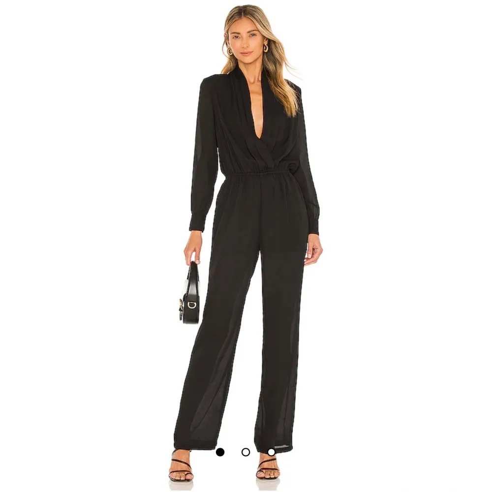 Superdown Black Kaela Drape Neck Long Sleeve Jumpsuit Size Small
